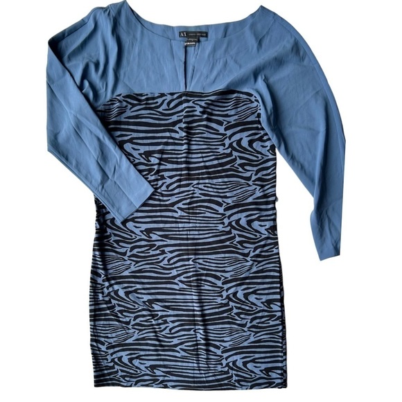 ARMANI exchange animal print blue dress size 0 bodycon - Picture 1 of 5
